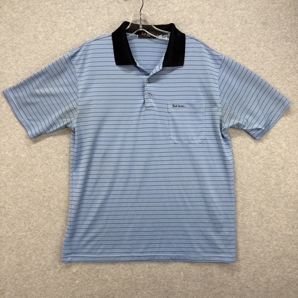 Paul Smith Polo Shirt Mens‎ XL Blue Striped London Classic Golf Performance Tech